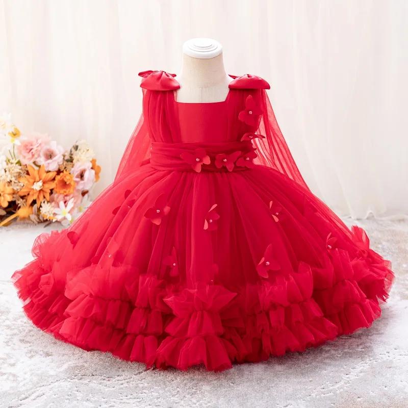Robe de princesse pour filles de 1 à 5 ans, sans manches, en maille papillon tridimensionnelle, robe