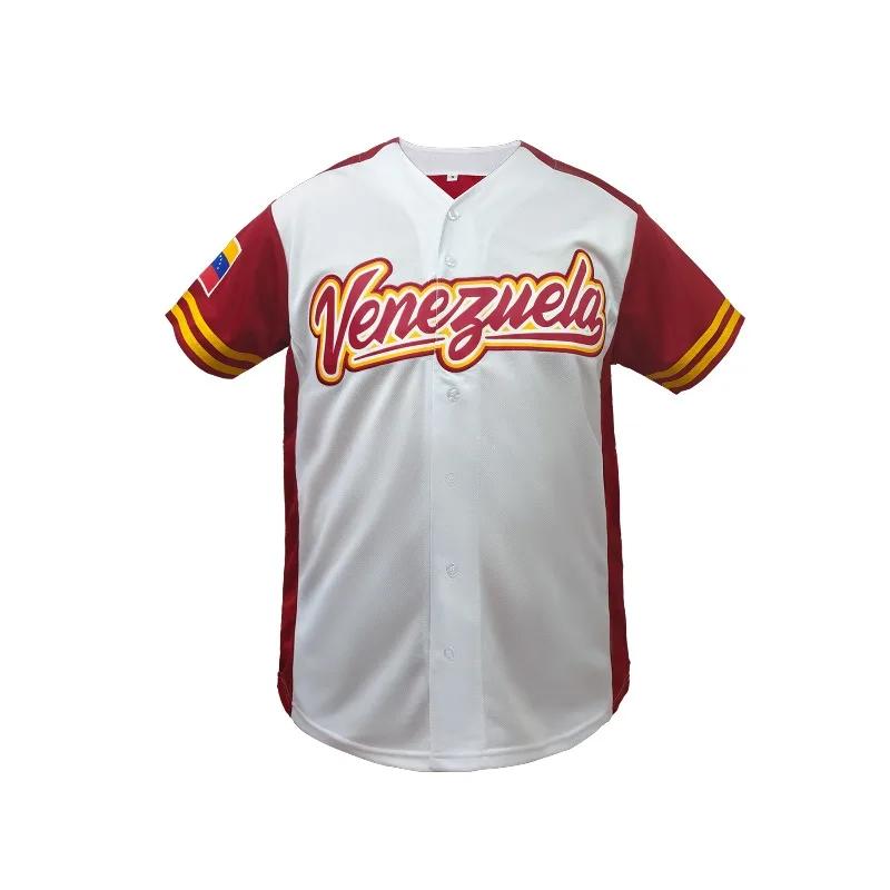 Maillot de baseball respirant pour homme, col en V, manches courtes, broderie « Venezuela », coupe a