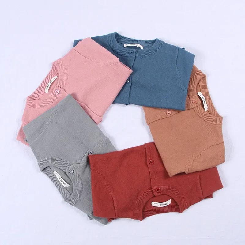 Cardigan en tricot pour filles et garçons, pull en coton pour enfants, vêtements de printemps, haut