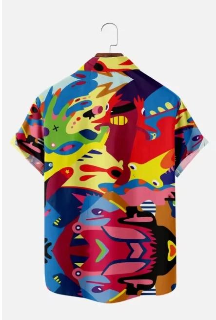 Chemise hawaïenne bleue flamme pour hommes, manches courtes, chemises de rue décontractées, mode hau