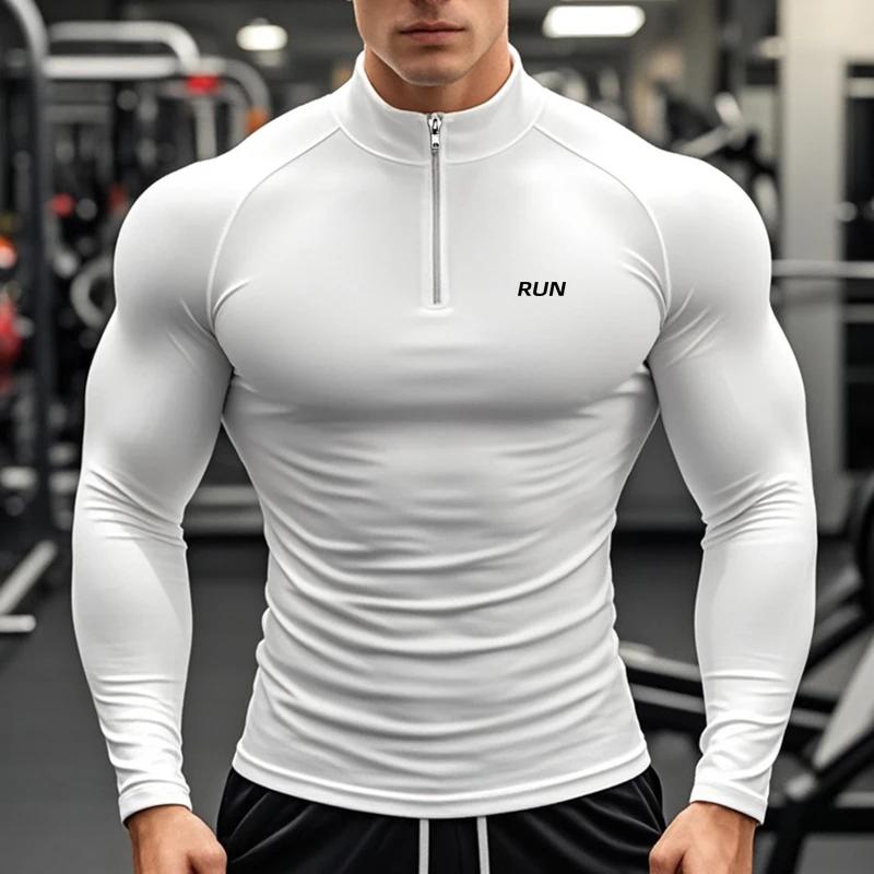 Polos de compression ajustés à séchage rapide pour l'automne, T-shirts de musculation à manches long