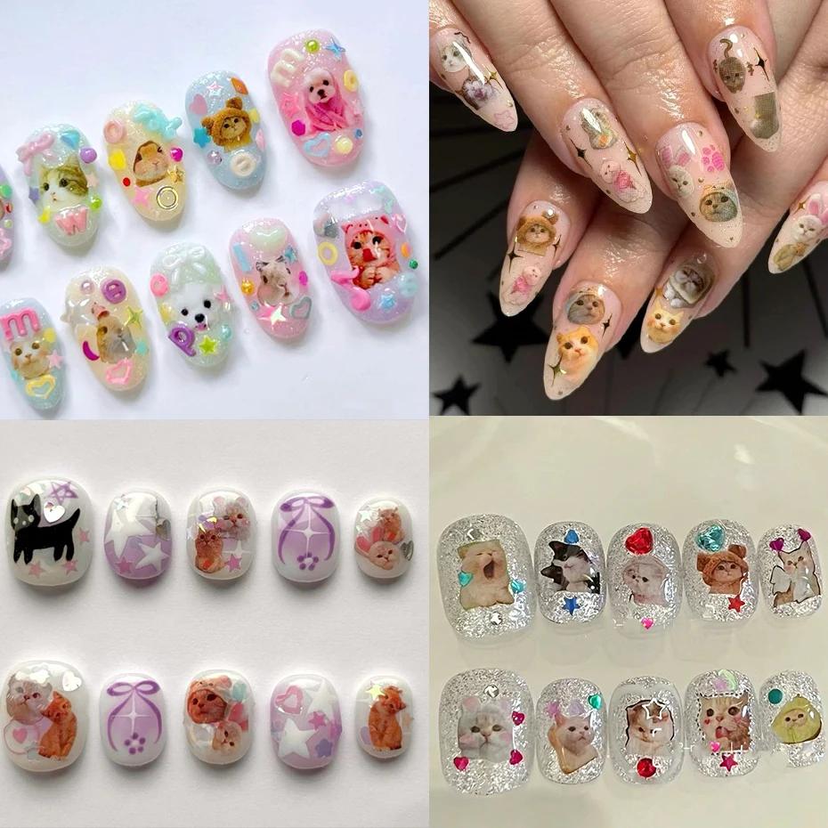 Joli chien chat Animal lapin 3D dessin animé coréen gribouillage Relief auto-adhésif Nail Art autoco