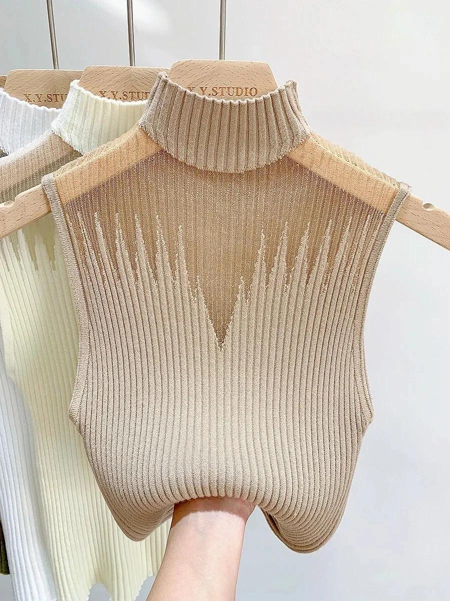 Haut tricoté en maille pour femmes, débardeur Y2K, gilet demi-cou, pull sans manches, Chic, découpé,
