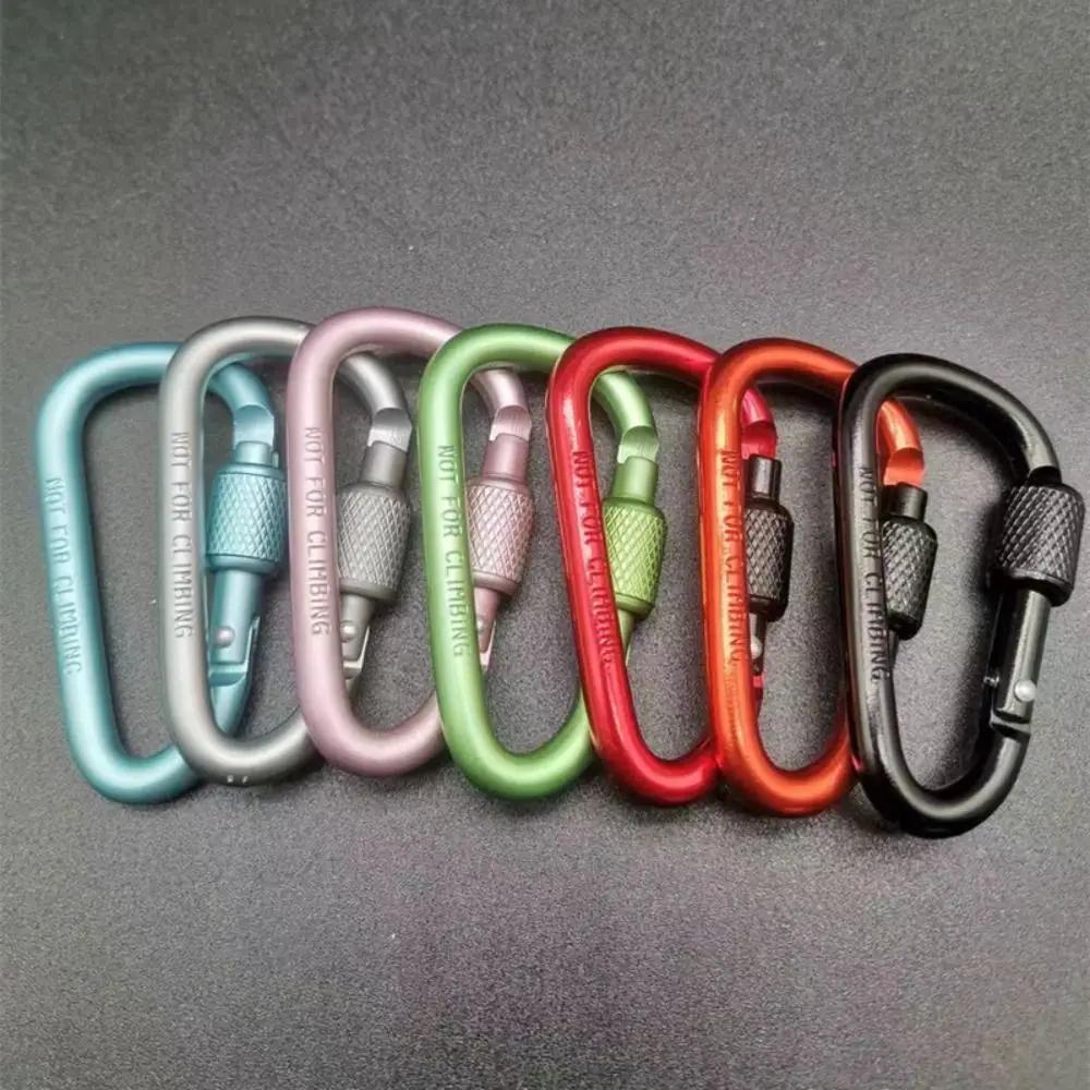 Mousqueton en alliage d'aluminium multicolore, porte-clés de sécurité avec bouton de verrouillage, m