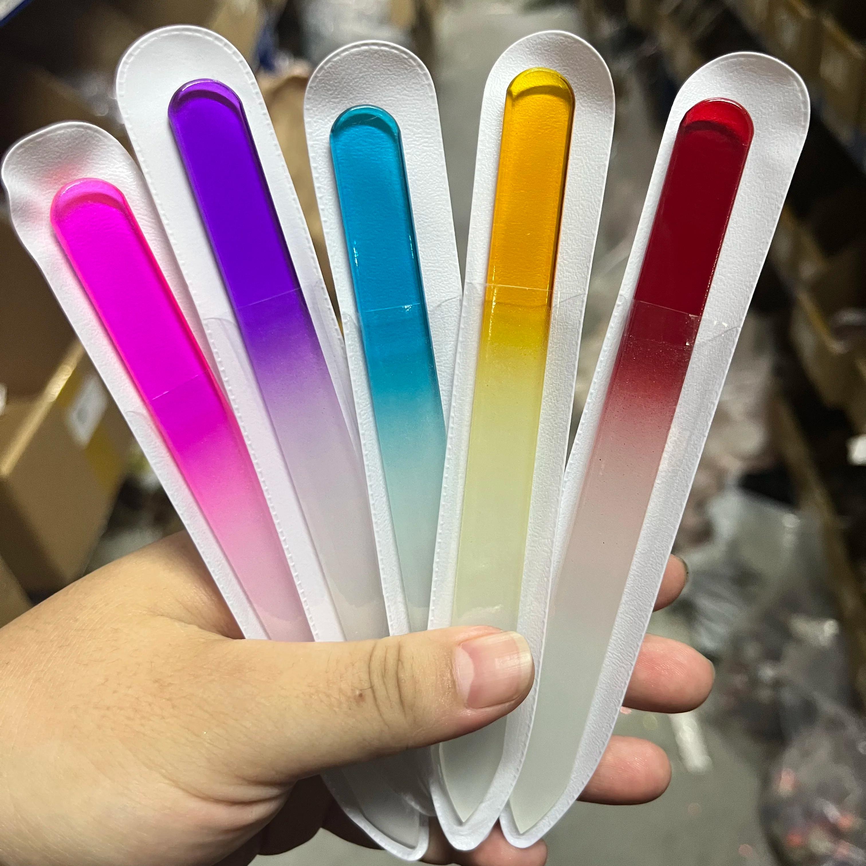 Limes à ongles en verre, 5 pièces, pour ongles naturels, Double face, gravés ombrés, voyage, outils