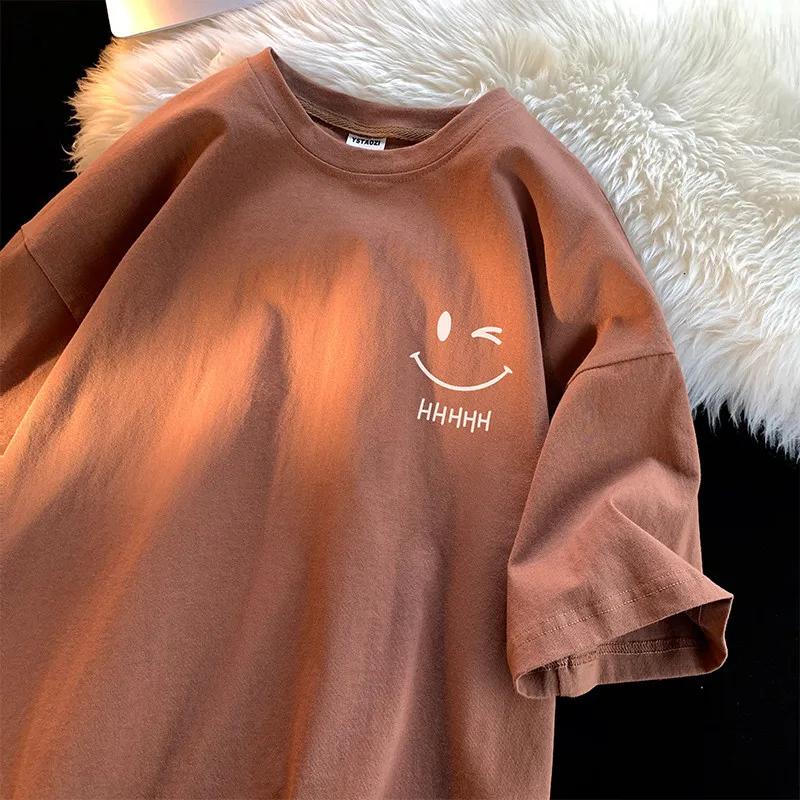 T-shirt à manches courtes pour hommes et femmes, visage souriant, drôle, mode Couple, basique améric