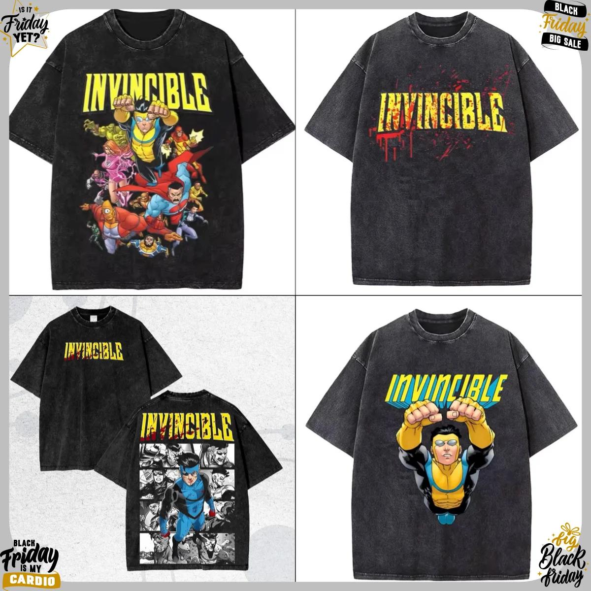 T-shirt Oversize Lavé Anime Invincible avec Motif Rétro – Collection Été 2026 – Style Hip Hop Esthét