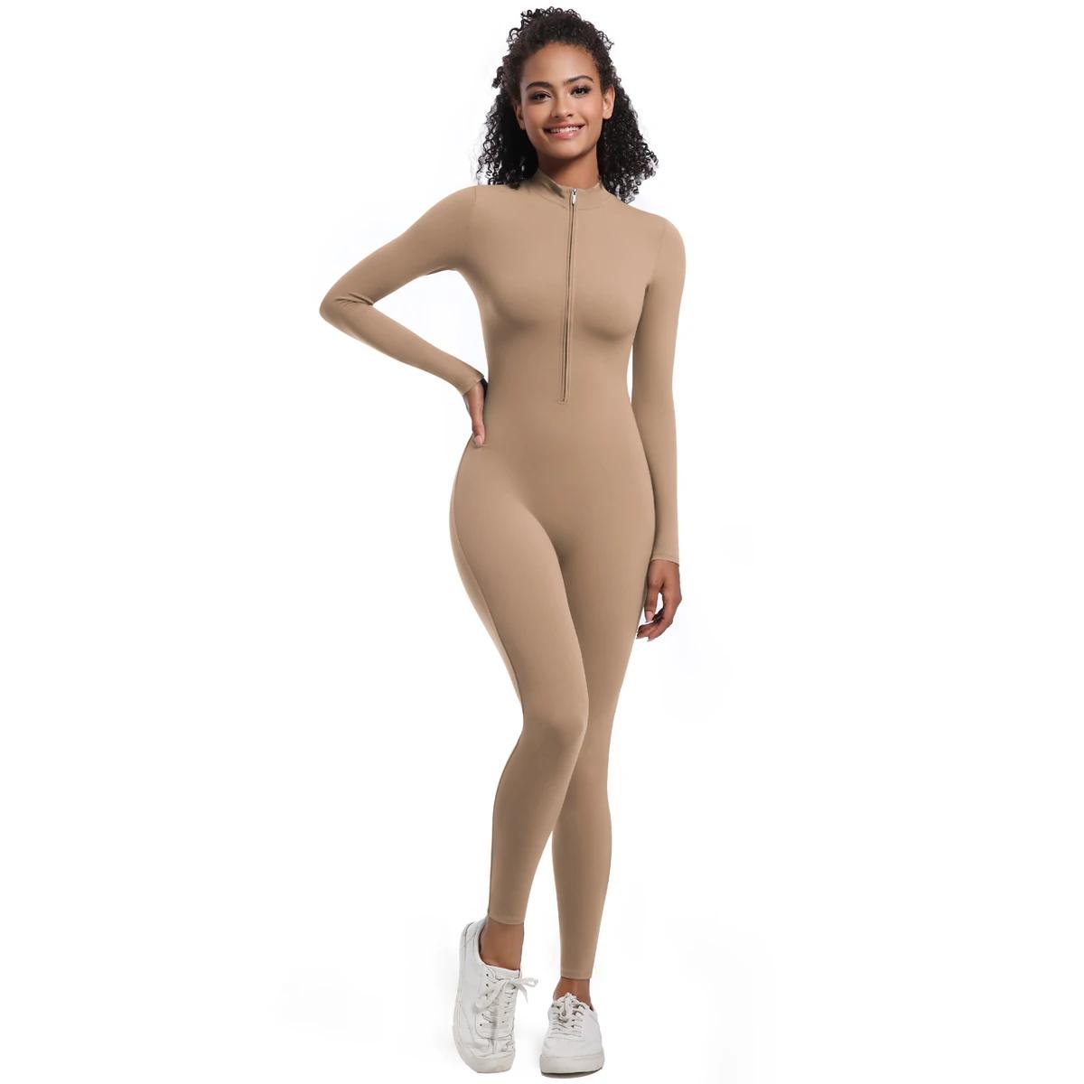 Combinaison sport femme sans coutures - Tenue fitness manches longues pour yoga et entraînement