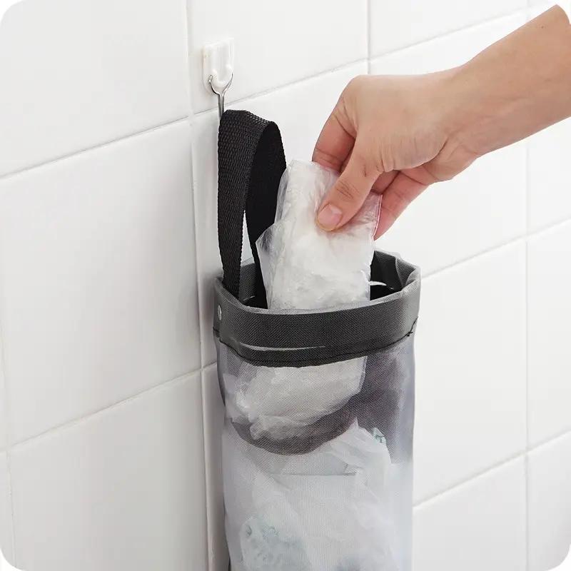 Sac de rangement gris SunOfficiBag, distributeur de sacs en plastique à mailles à montage mural, pou