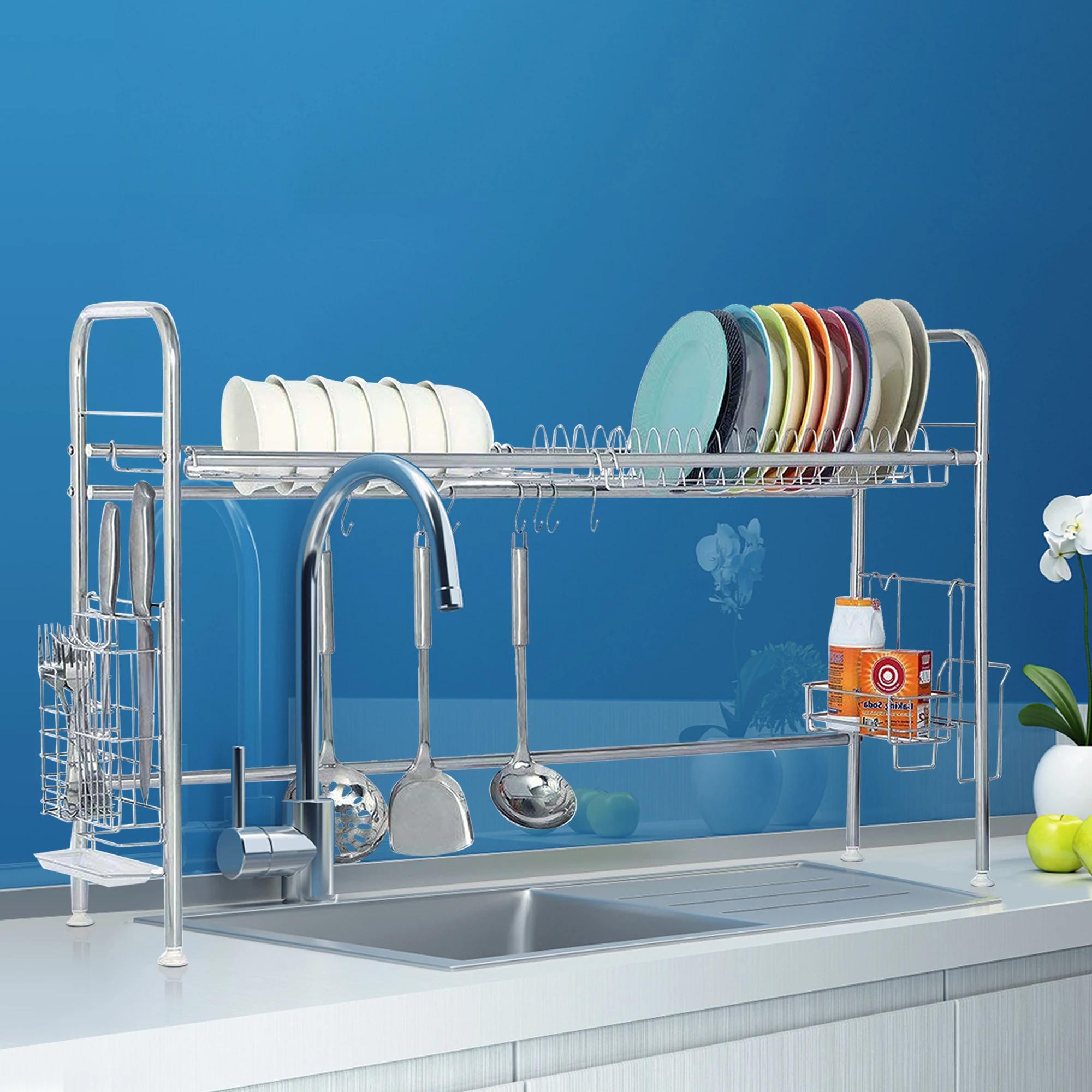 Vaccage de vaisselle à 2 niveaux en acier inoxydable T1, support d'ustensiles pour comptoir