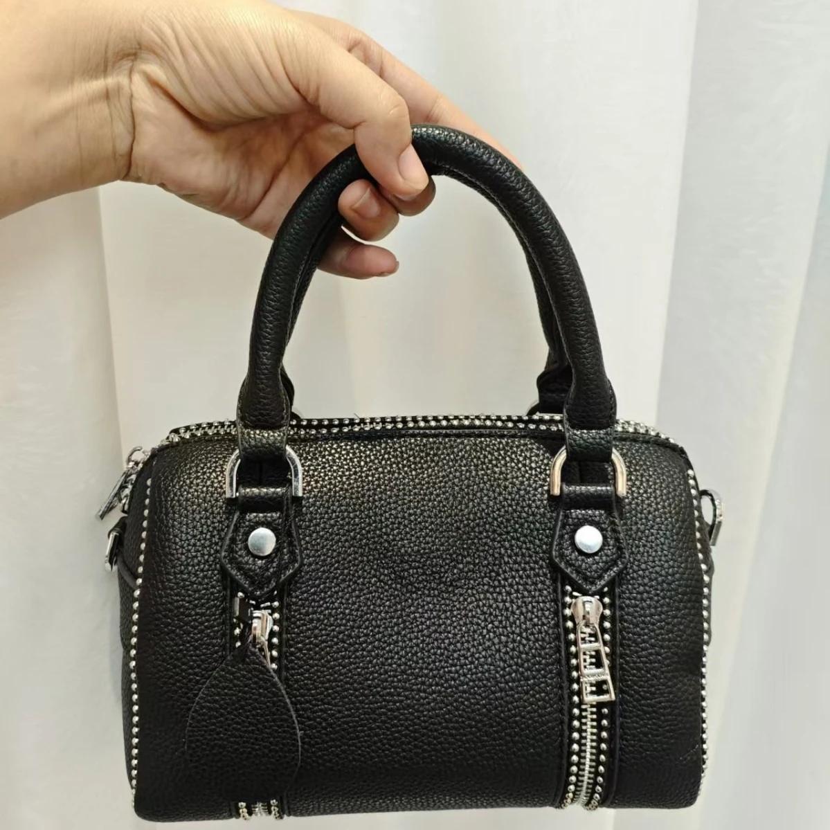 Nouveau sac à main seau noir en PU pour femme, motif litchi, à porter à l'épaule ou en bandoulière