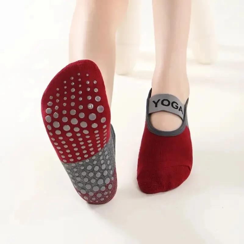 Chaussettes de Yoga antidérapantes professionnelles pour femmes, dos nu, Bandage, Pilates, pantoufle