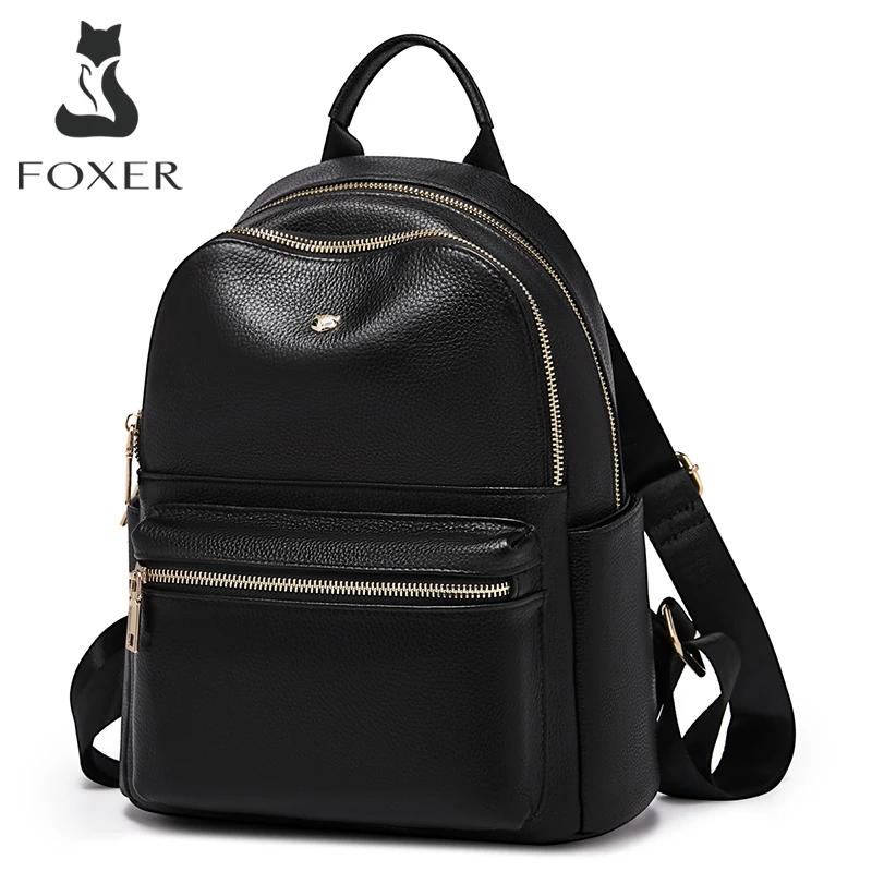 Sac à dos en cuir véritable pour femmes de la marque FOXER, sac à bandoulière de voyage tendance 202