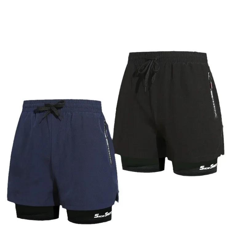 Maillot de bain Double couche pour hommes, Angle plat, séchage rapide, Anti-embarras, pantalon de pl