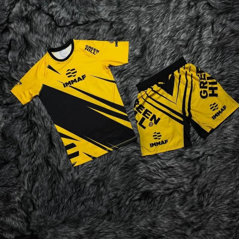 Nouvel ensemble sportif IMMAF 2026 – T-shirts et shorts graphiques noirs et roses pour hommes, sécha