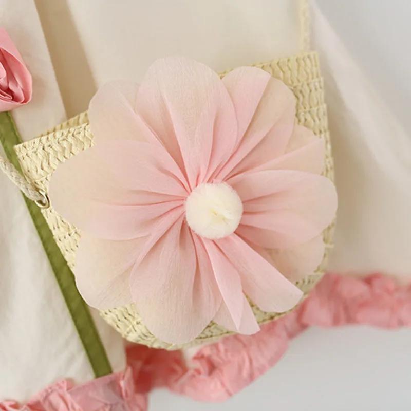 Ensemble de vêtements d'été pour filles, 2 pièces, coréen, mignon, col de poupée à fleurs, sans manc
