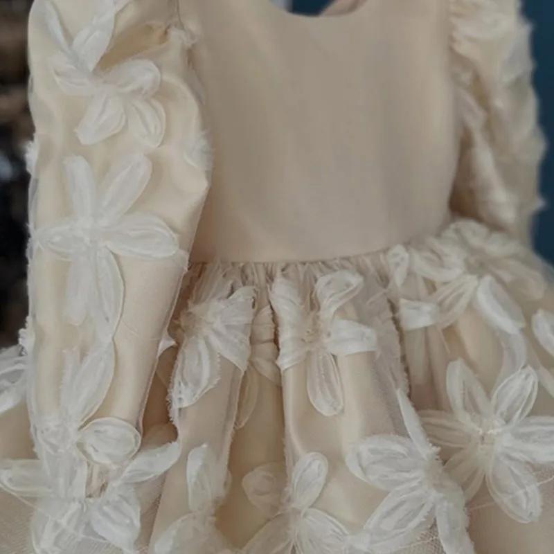 Robe Tutu florale de princesse pour bébé fille, manches longues, style vintage, avec nœud, pour mari