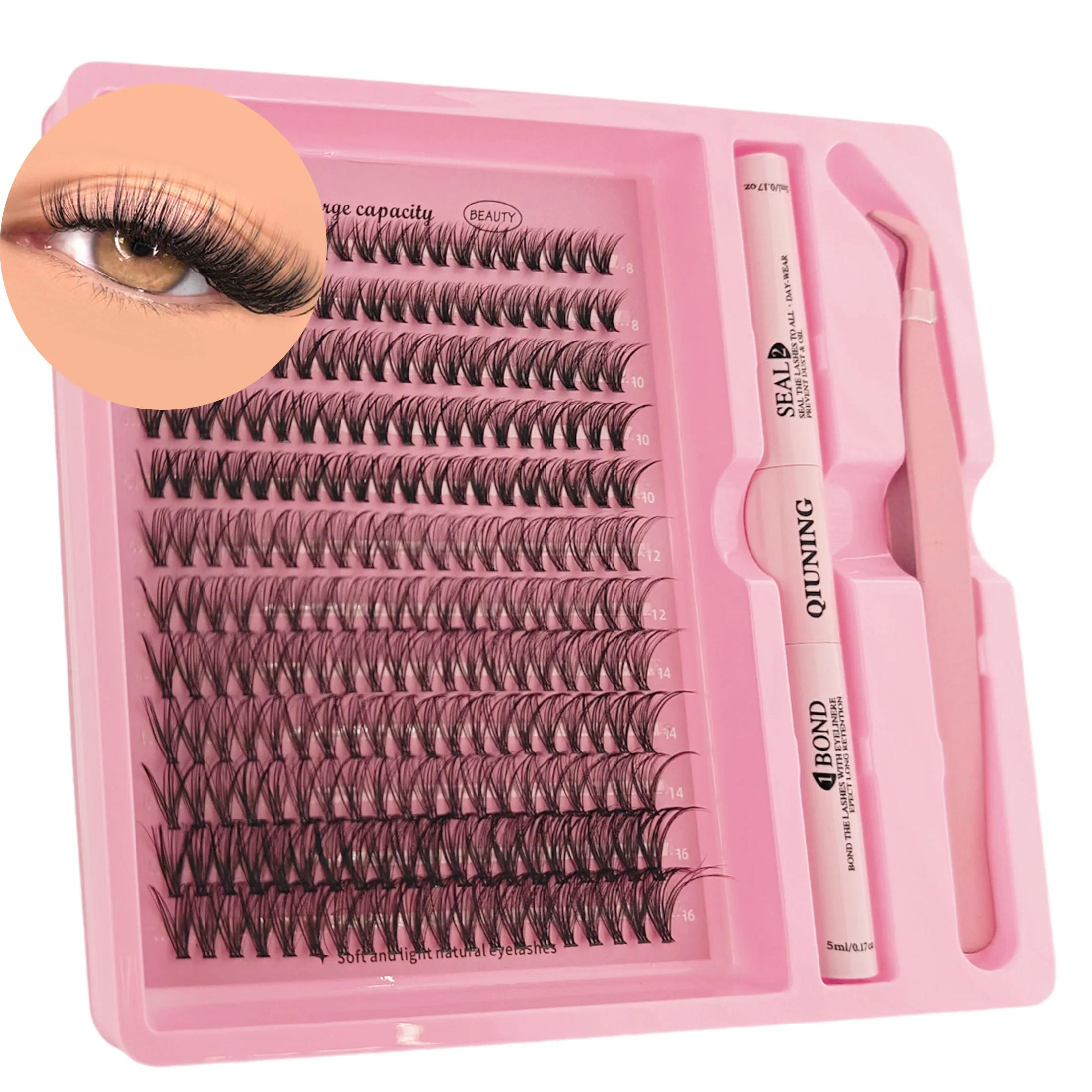 QIUNING Kit de grappes de cils moelleux cils individuels liaison et joint et dissolvant Faux cils de
