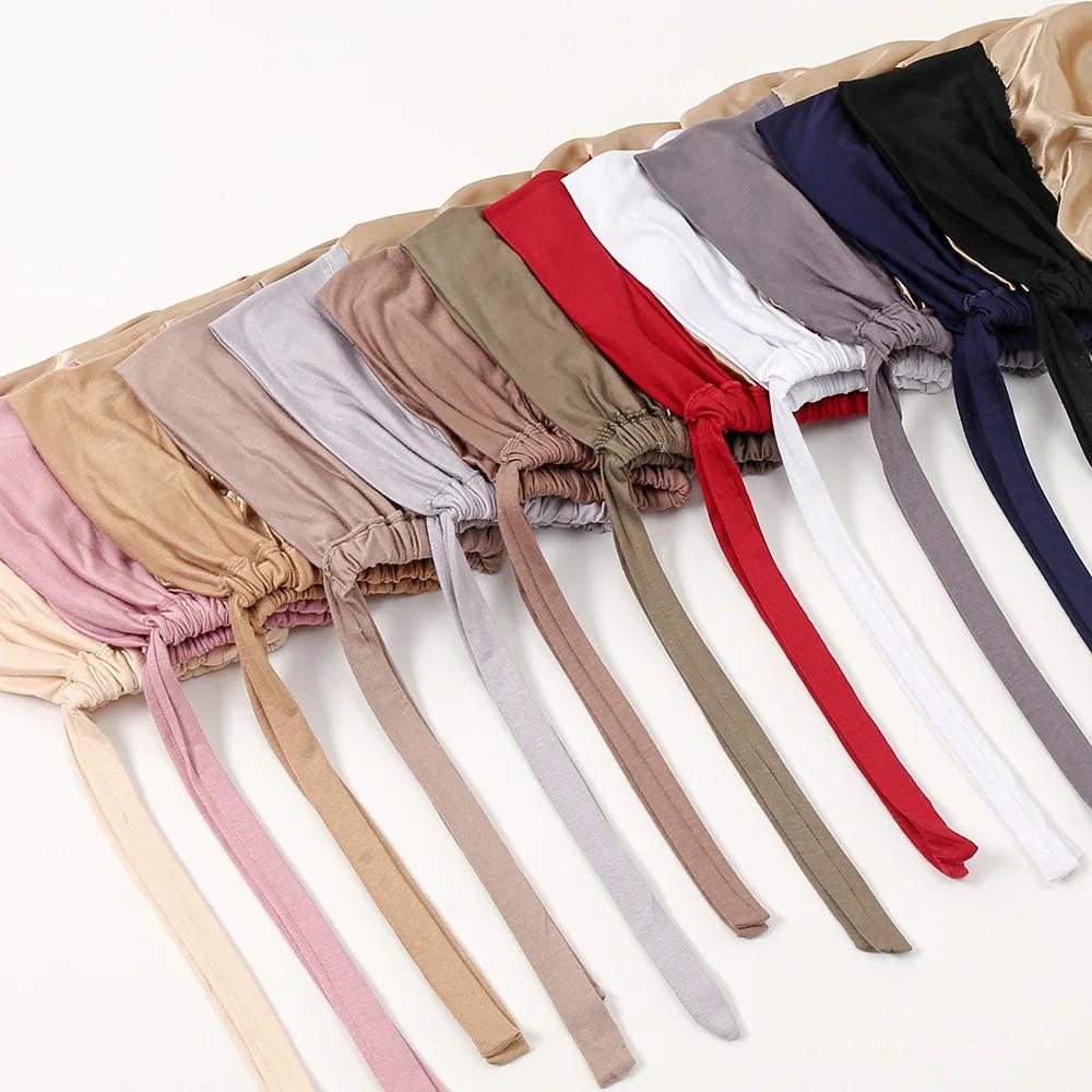 Bonnet Hijab en Satin Modal Double couche, sous-capuchon islamique avec cravate, Hijabs instantanés