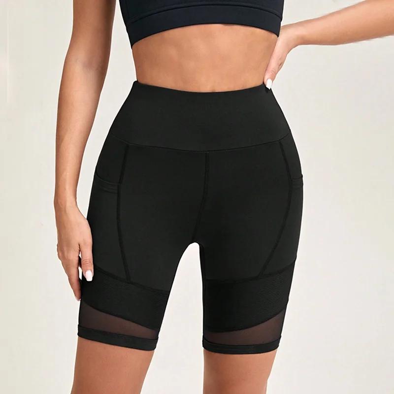 TUNIControl-Short de yoga en maille taille haute avec poches pour femme, short d'entraînement