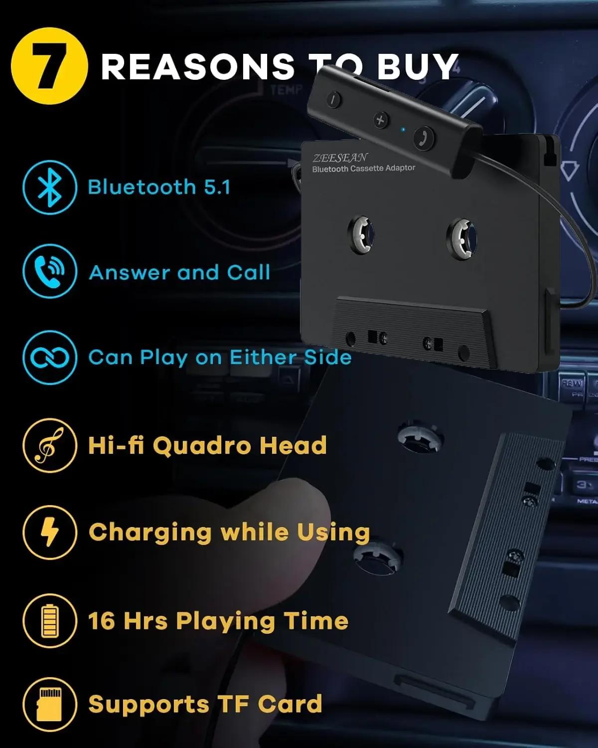 Récepteur Bluetooth audio de voiture avec adaptateur de lecteur, adaptateur de cassette prenant en c