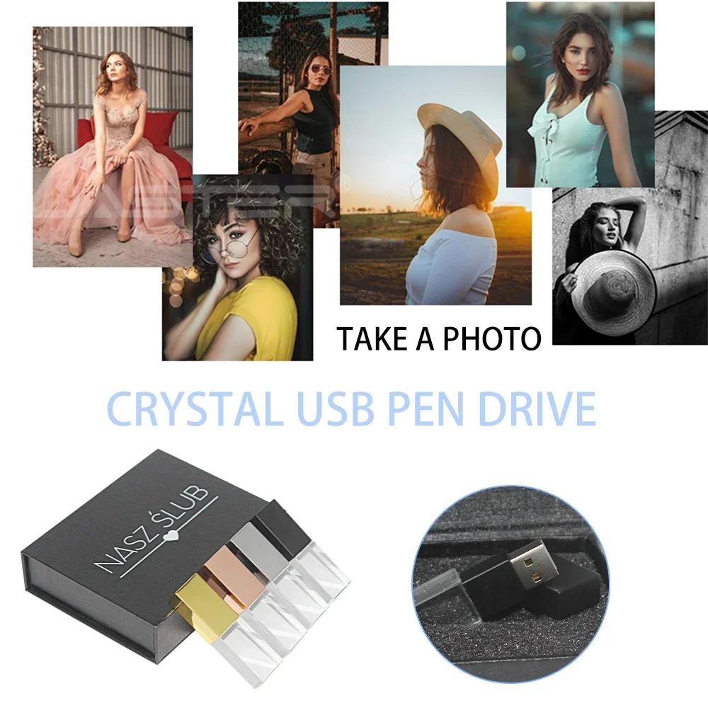 Clé USB en cristal uno avec logo personnalisé gratuit, clé USB, photographie créative, cadeaux de ma