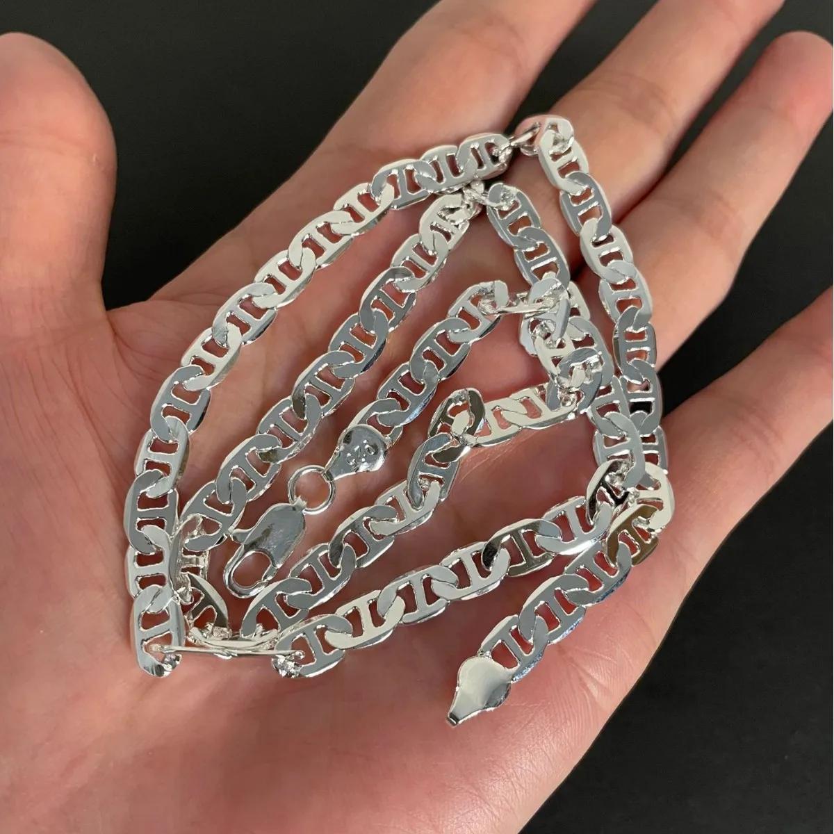 Produits à la mode 925 en argent Sterling classique 6MM chaîne collier Bracelet ensemble de bijoux p