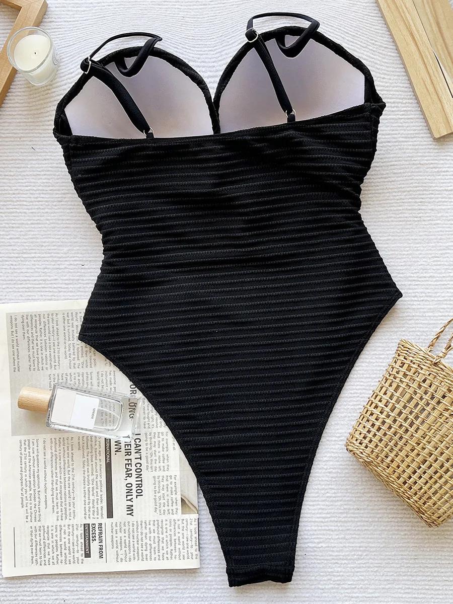 Monokini femme 2026 à bonnets sculptés et coupe haute - Maillot de bain une pièce froncé plage