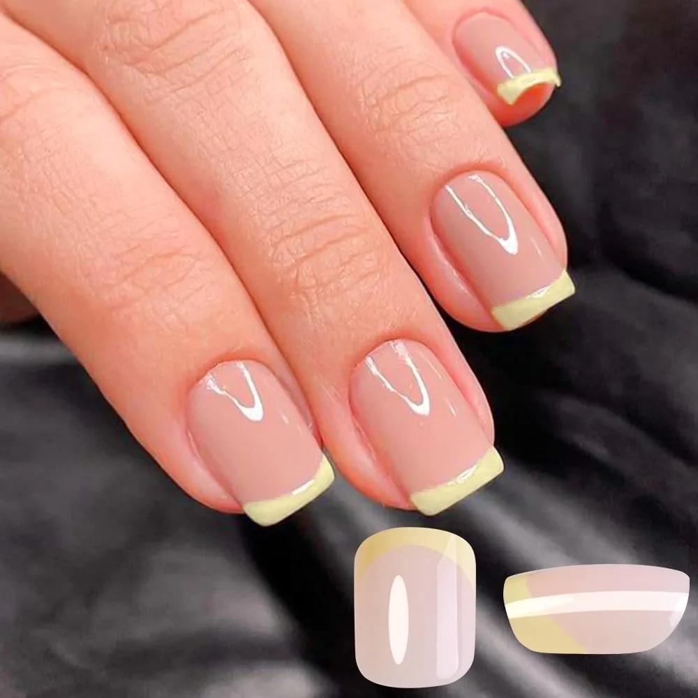 1 boîte couleur bonbon français court carré faux ongles rose/vert/violet couverture complète Macaron