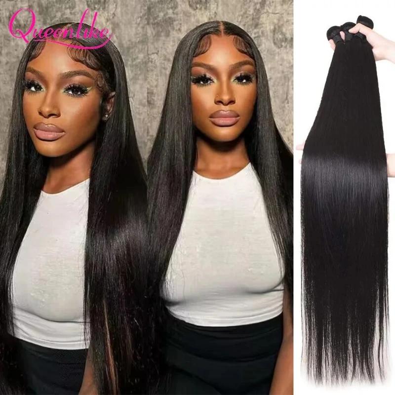 Queenlike 38 40 pouces paquets de cheveux humains droits 12A cheveux bruts brésiliens 1/3/4 paquets