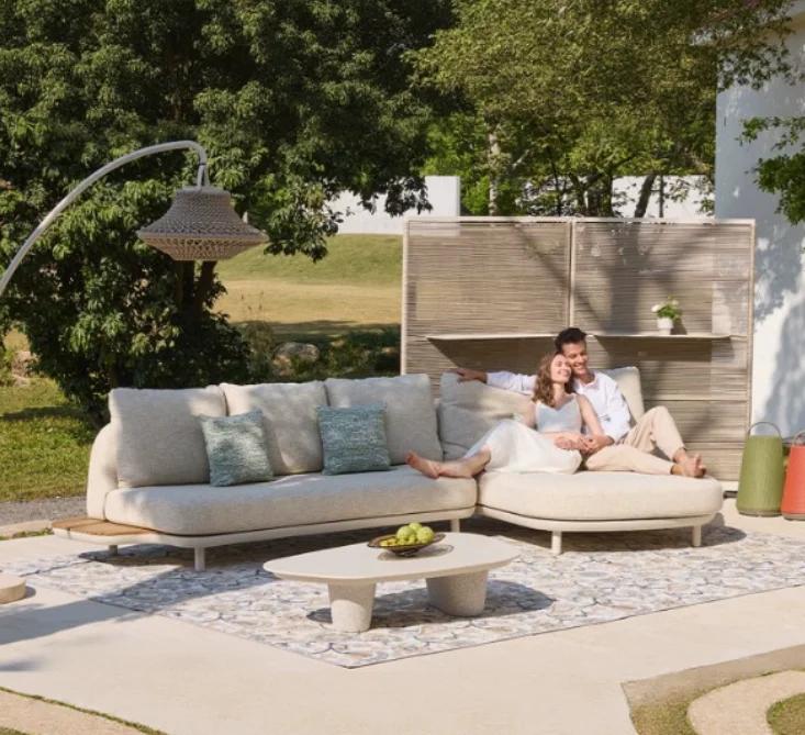 Canapé d'extérieur en teck pour cours, villas, jardins de loisirs, hôtels, maisons d'hôtes, meubles