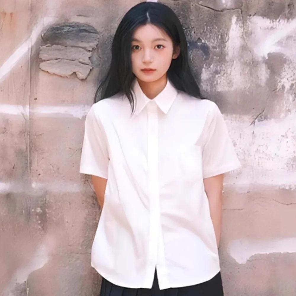 Chemise blanche classique décontractée, style preppy basique, coupe ample, chemisier simple à manche