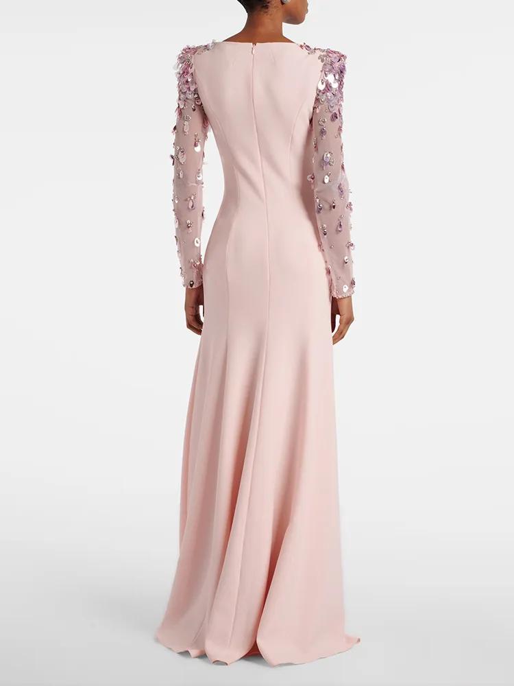 HIGH STREET Nouveauté 2026 Robe longue maxi de créateur pour femme, à manches longues, en maille pat
