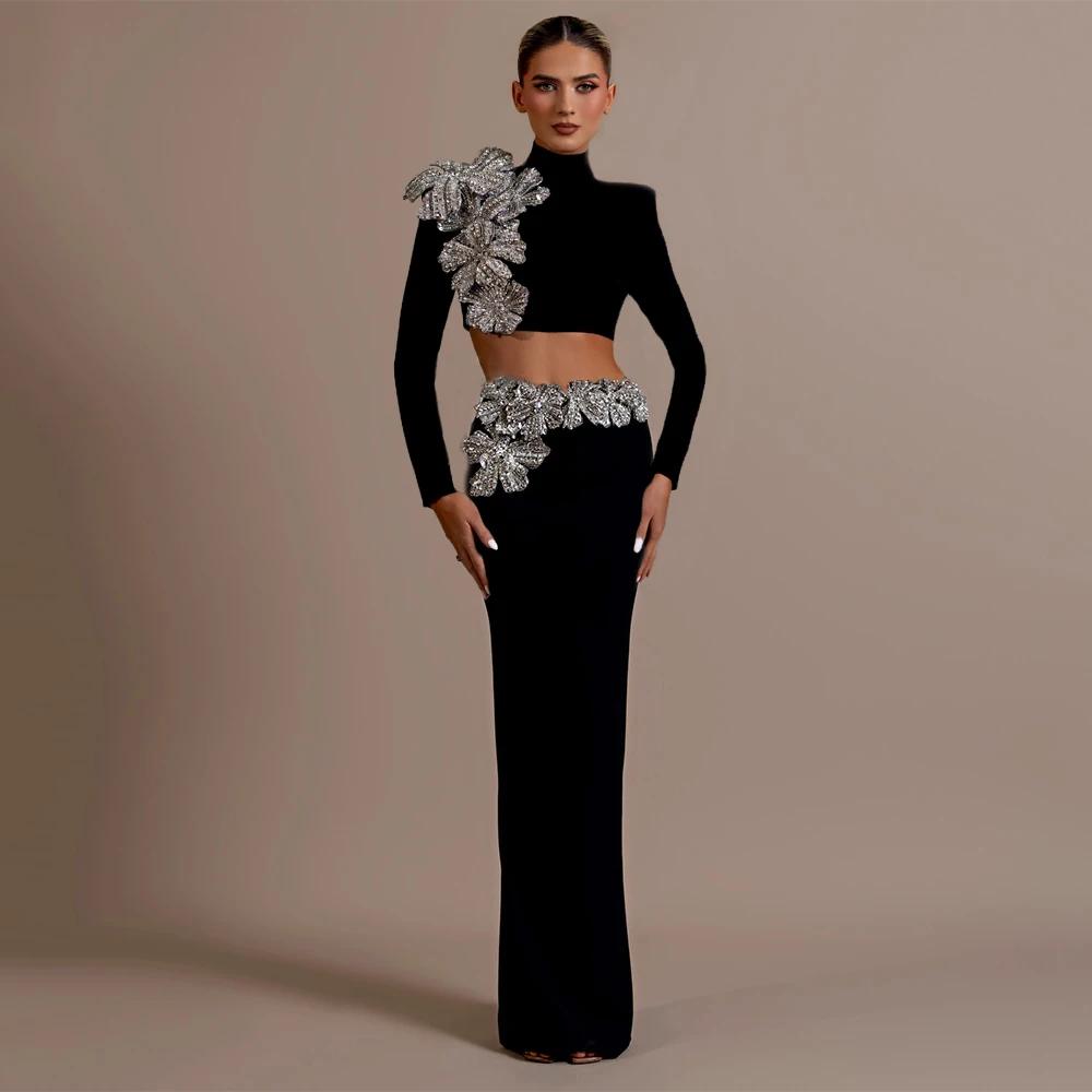 Ensemble deux pièces pour femmes, Sexy, diamants, manches longues, hauts, jupes, vêtements d'automne