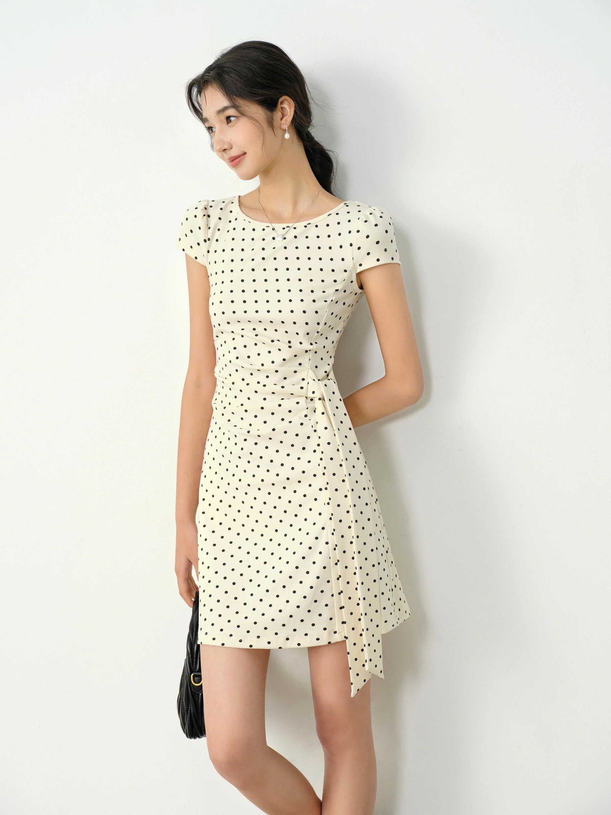 Robe mi-longue française élégante, Vintage, col carré, manches longues, coupe cintrée, cravate à la