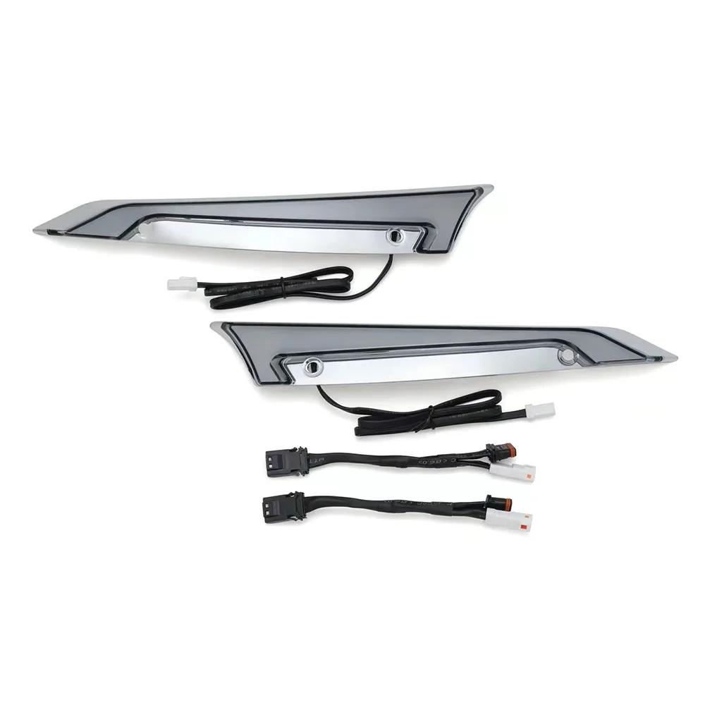 Lampes décoratives de pare-brise de traceur chromé/noir de moto, feux de jour et clignotants pour Ha