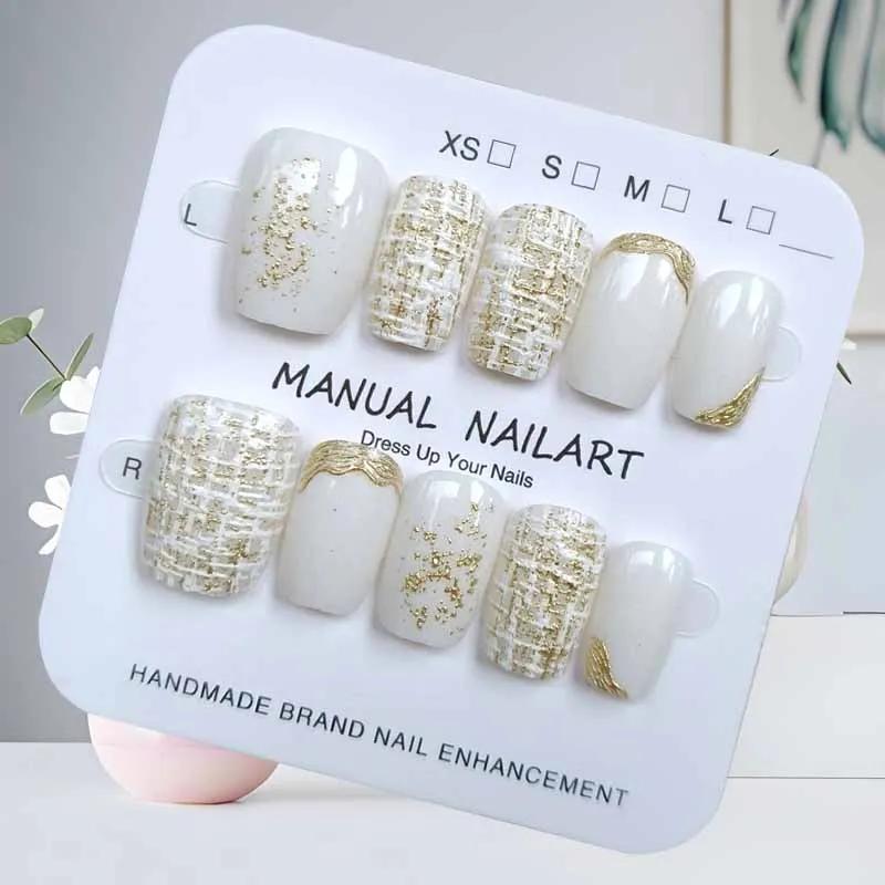 10 pièces fleur dorée oeil de chat lumière luxe Design 3D presse sur les ongles tempérament montrant