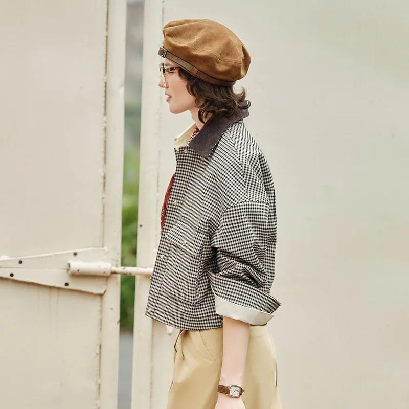 Semir veste femmes recadrée col tournant à la mode en vrac 2025 nouveau automne Plaid mode manteau