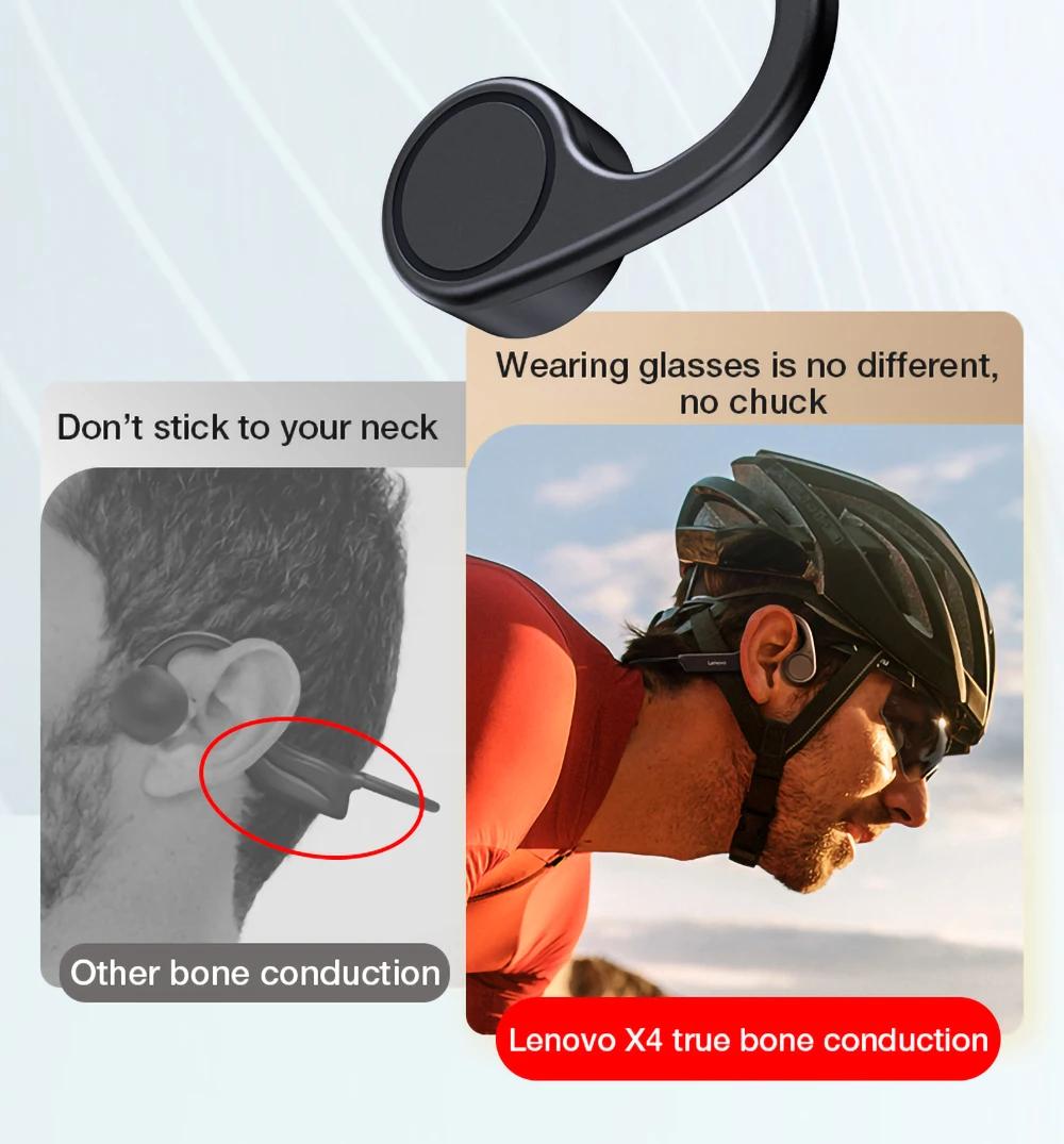 10 pièces d'origine Lenovo X4 Conduction osseuse sans fil Bluetooth écouteur Hifi oreille-crochet ca