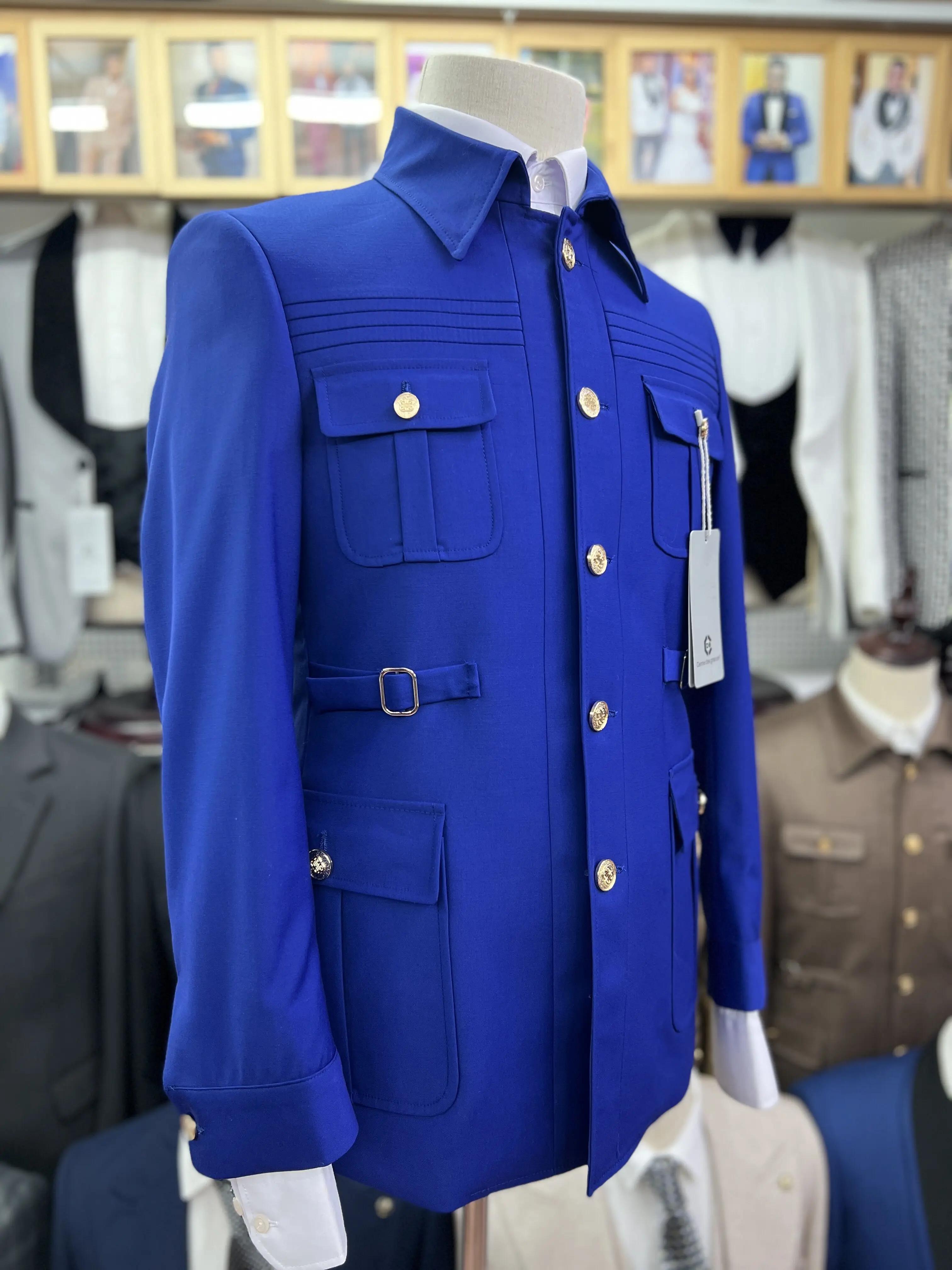 Cenne Des Graoom – Costume Safari pour Homme, boutons dorés, col carré sur mesure, formel, décontrac