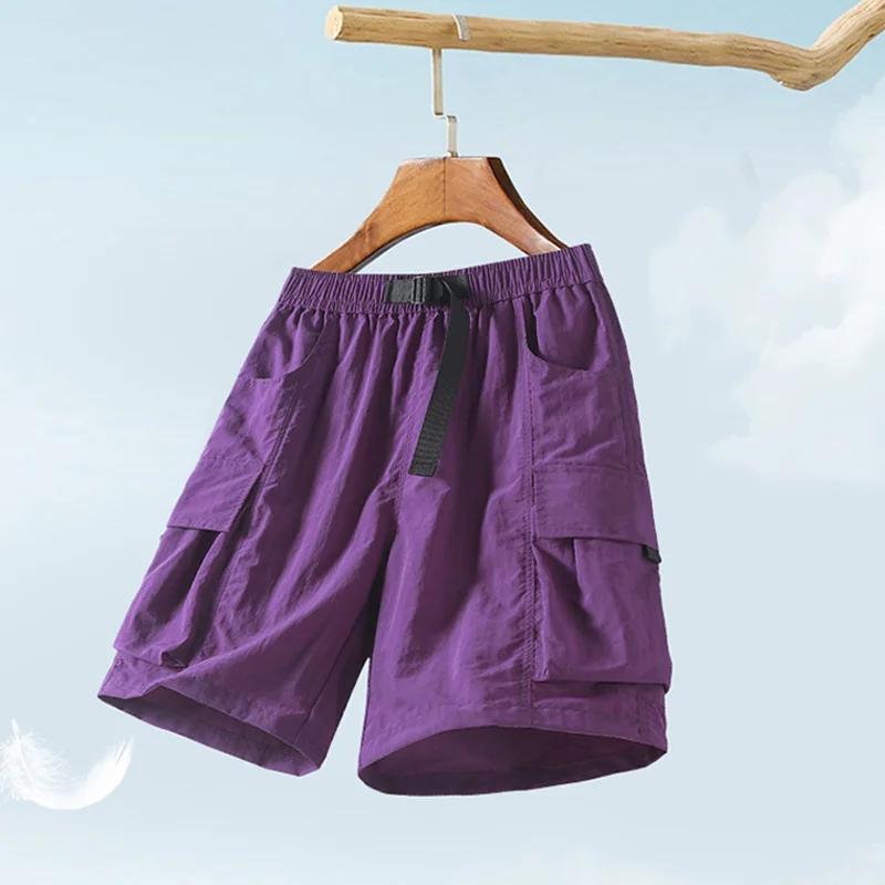 Short de Skateboard pour femmes et hommes, ample, décontracté, avec ceinture, grande poche, Cargo, B