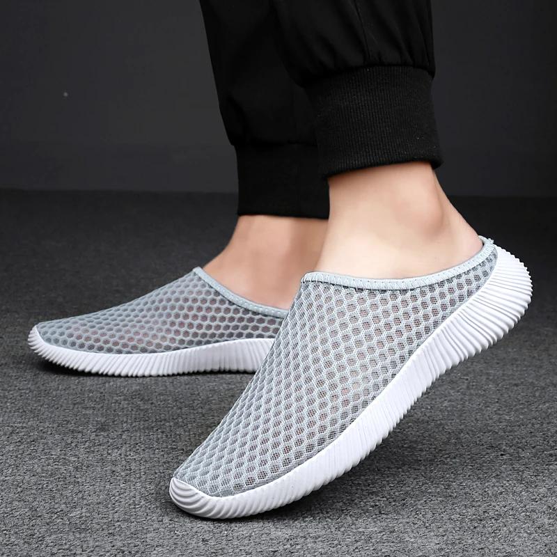 Chaussures d'été femmes demi-pantoufles maille unisexe - Tennis légères respirantes intérieur extérieur mode