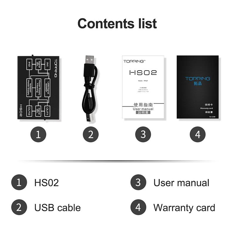TOPPING HS02 USB 2.0 Isolateur Audio Haute Performance avec Entrée USB-B et Type C Haute Vitesse et