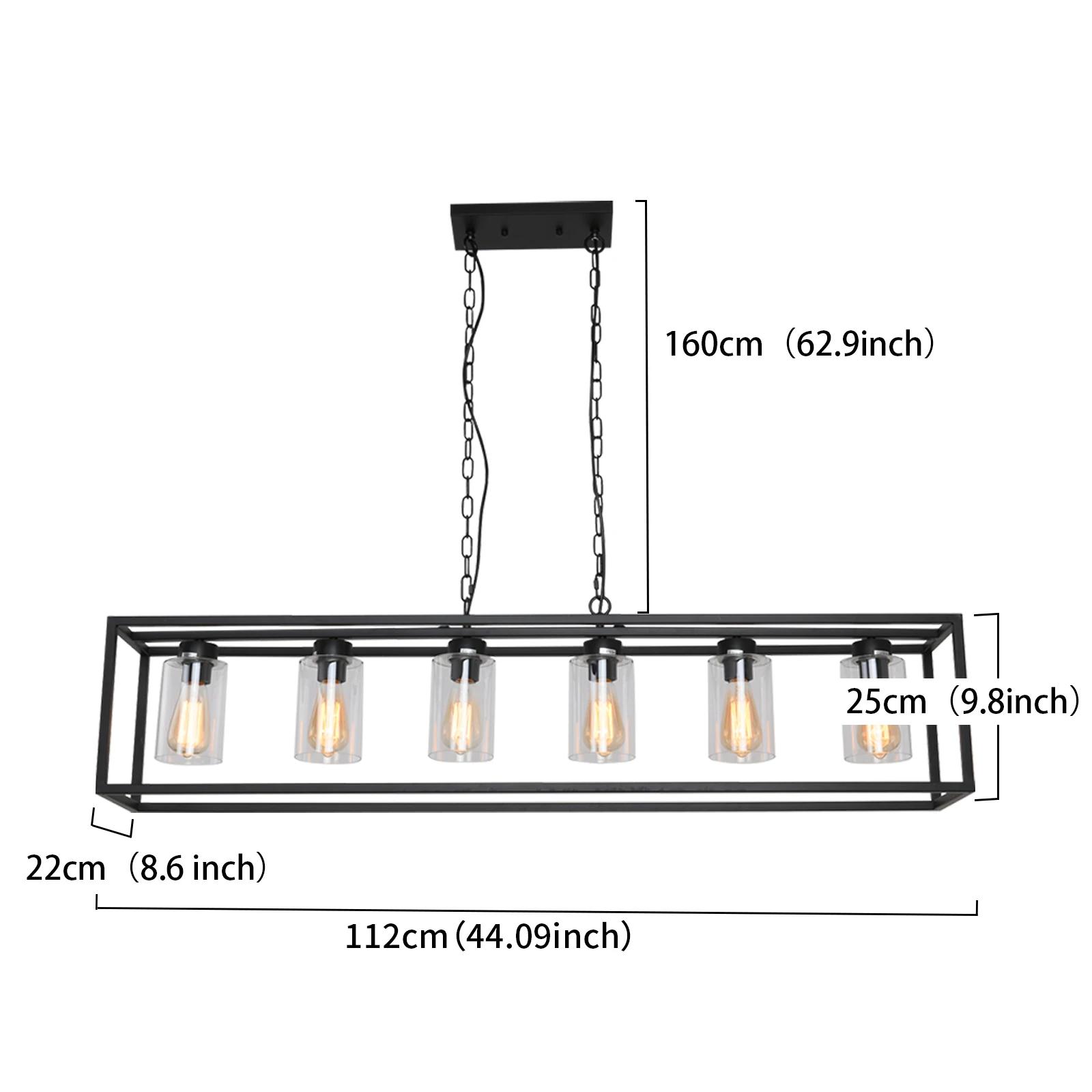 Lustres rectangulaires avec abat-jour en verre, luminaires de salle à manger, îlot de cuisine, lampe