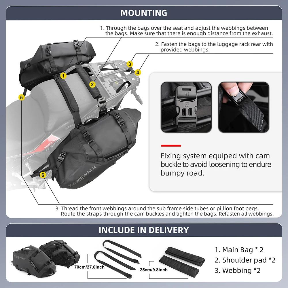 Sac selle moto Rhinowalk 18L étanche - Bagage latéral 9L+9L pour Honda Suzuki Yamaha KTM
