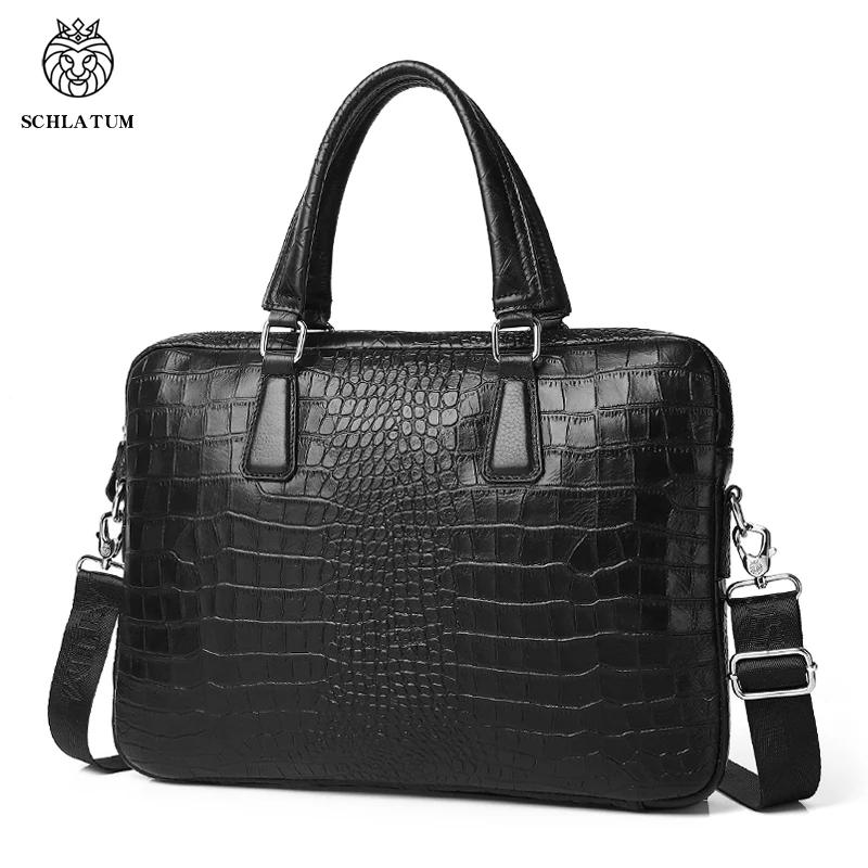 SCHLATUM véritable cuir Crocodile Grain porte-documents dur pour hommes 15.6 pouces mallette pour or