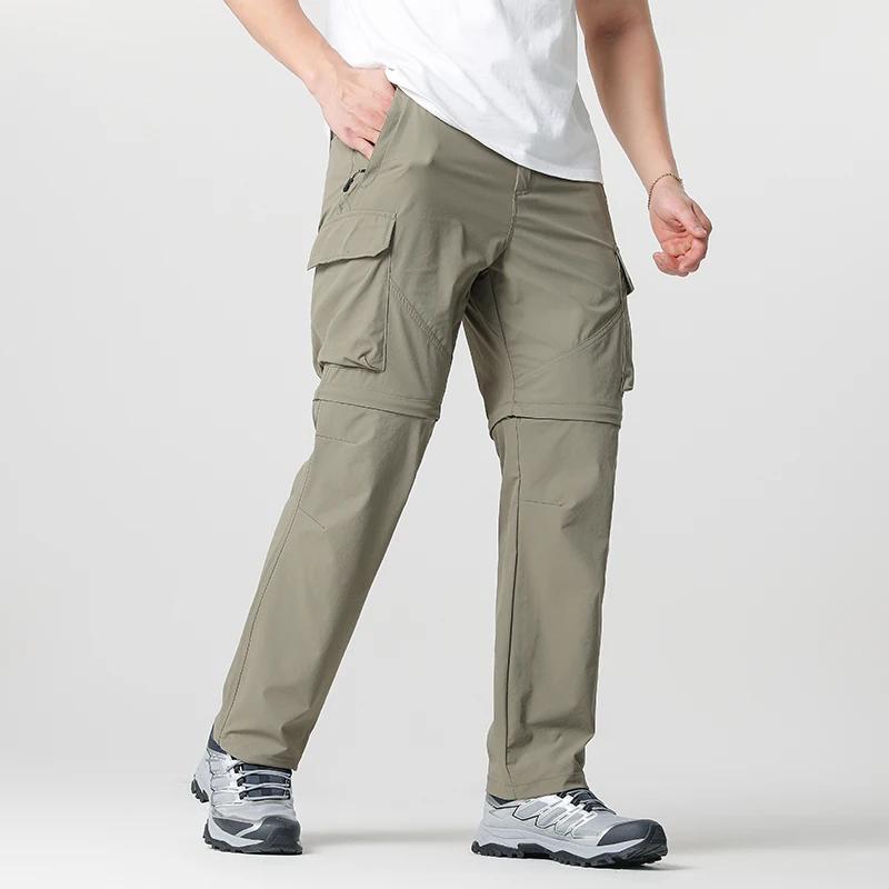 Pantalon convertible de randonnée cargo pour hommes, imperméable, séchage rapide, léger, fermeture é