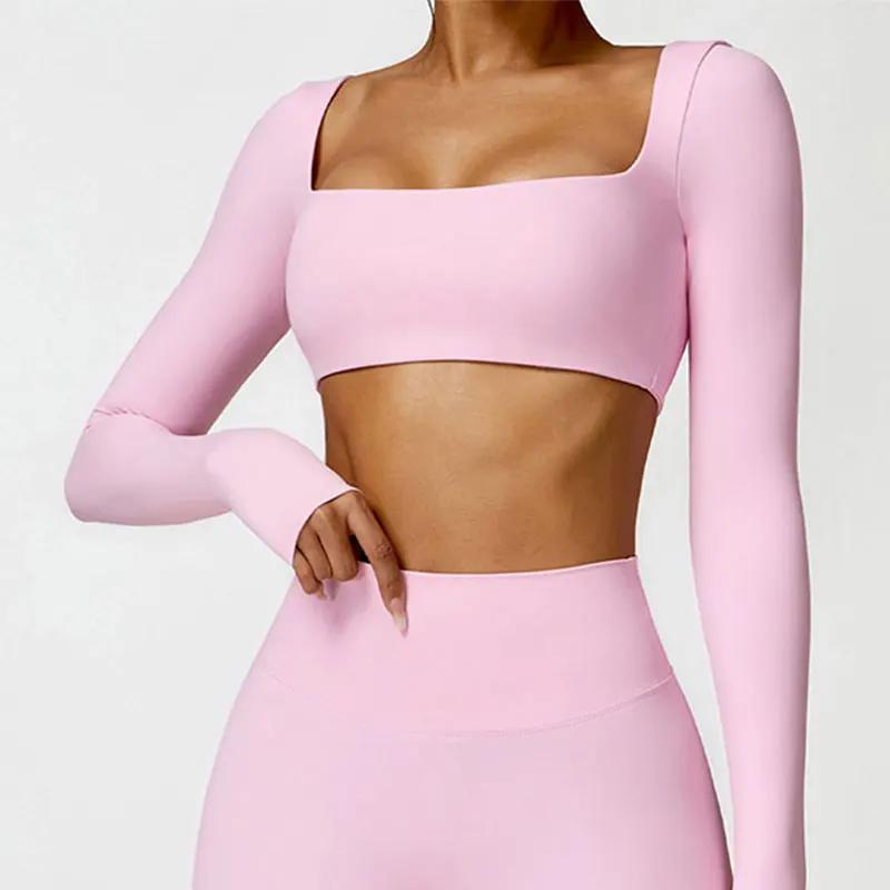 T-shirt yoga manches longues femme - Vêtement fitness outdoor pour running et gym push-up