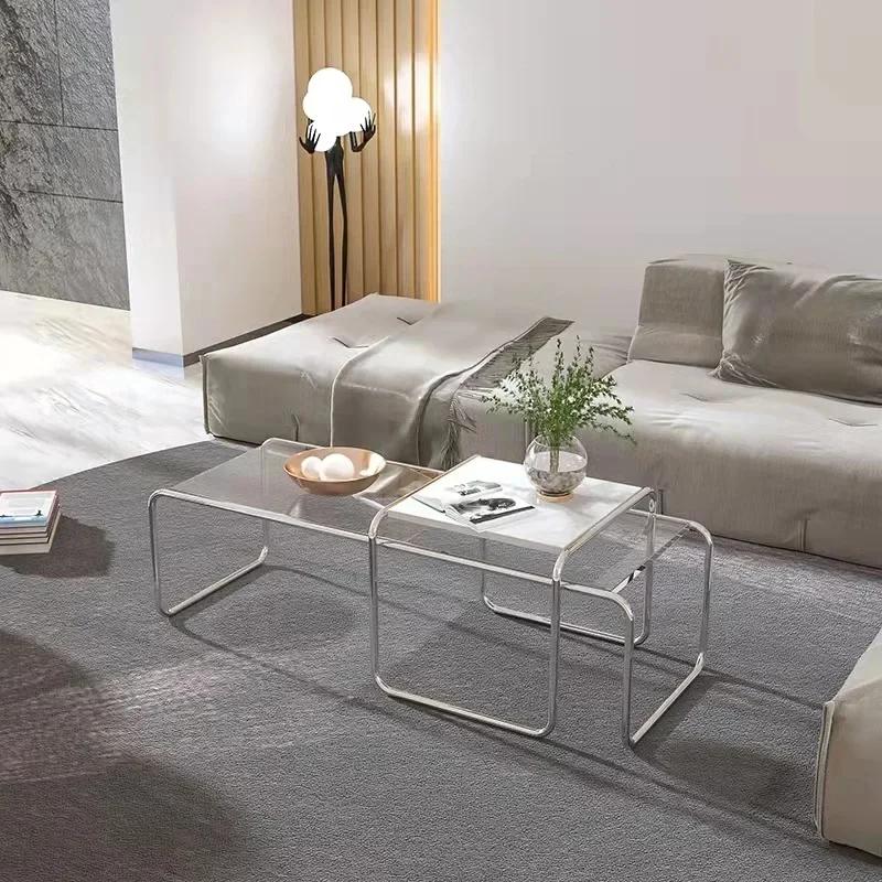 Table basse simple en acier inoxydable, Design moderne, Table basse Unique en métal, sens avancé, me