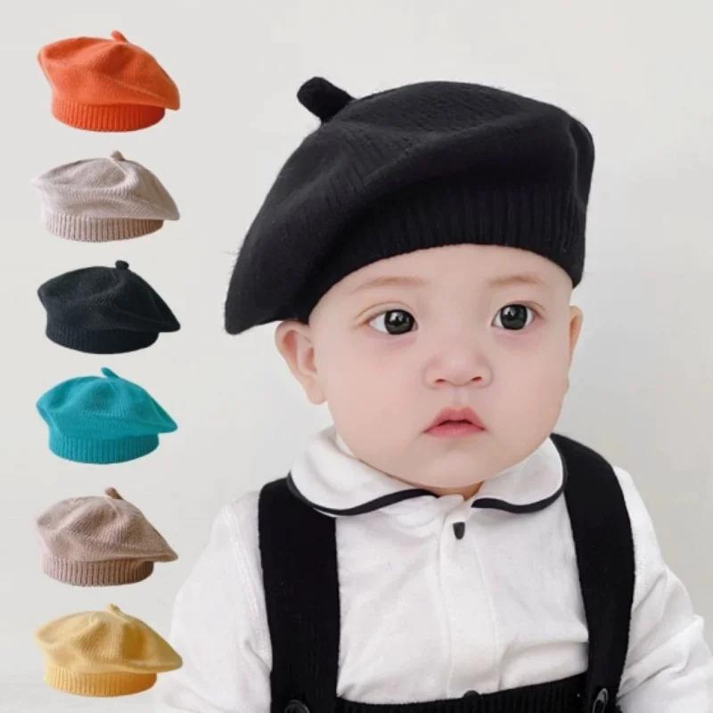 Béret pour enfants, chapeau élégant, Version coréenne, garçons et filles, couleur bonbon, tricoté, m